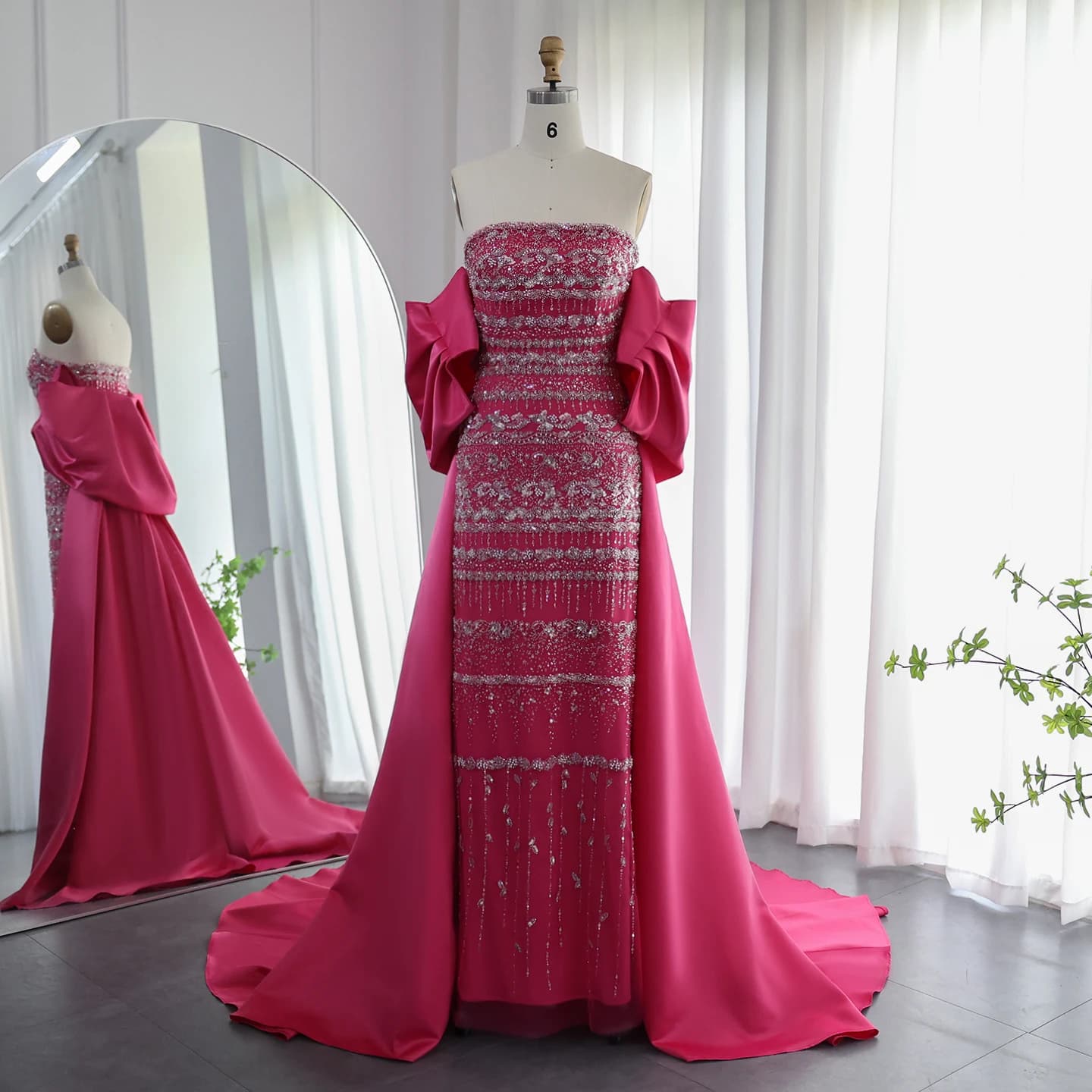 Sharon Said-Robe de soirée perlée avec cape pour femme, robe de soirée de mariage, vert sauge, bleu 