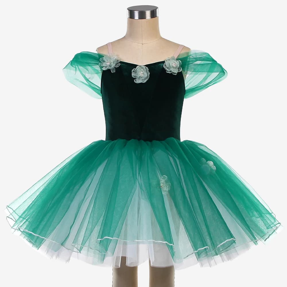 Robe de ballet longue romantique vert émeraude, costume de danse, jupe en tulle pour femmes et fille