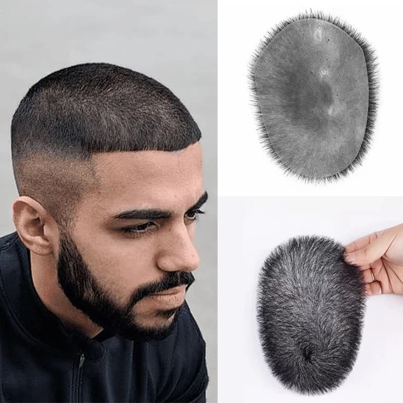 Perruque Courte Homme Coupe Buzz, Système Capillaire Super Fin en Peau Synthétique, Toupet Homme en 