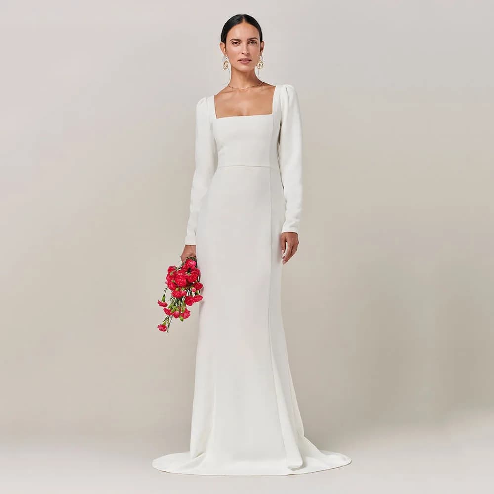 Robes de mariée sirène à col carré 2026, élégantes, à manches longues, simples, pour femmes, pour cé