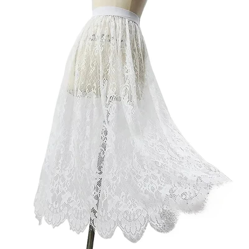 Transparent Sexy dentelle maille jupe élastique taille haute noir blanc Tulle Mini jupes femmes jupe