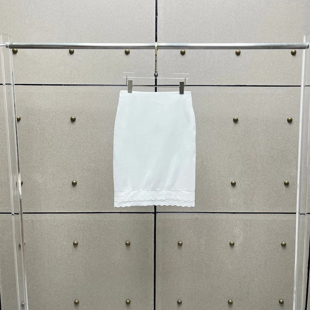 Jupe crayon moulante en mélange coton et lin pour femme, taille haute, avec dentelle, fente arrière,