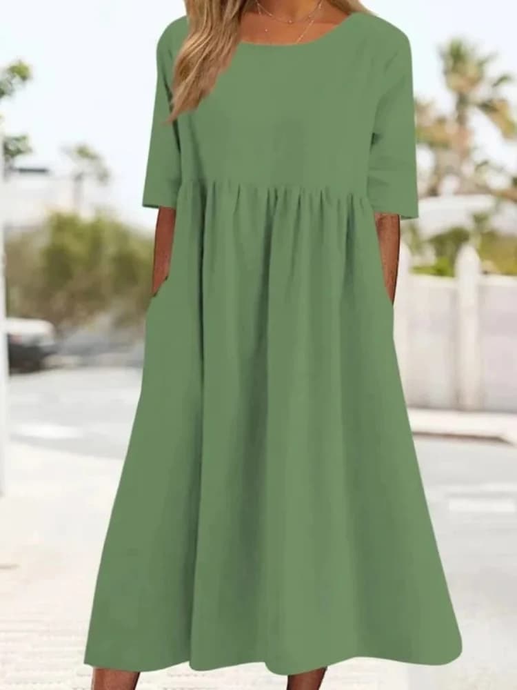 Robe à col rond pour femmes, nouvelle mode, décontractée, ample, manches courtes, couleur unie, jupe