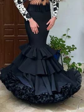 Jupe formelle sirène noire espagnole pour femmes, taille haute, à volants, longue, jupe de soirée, 2