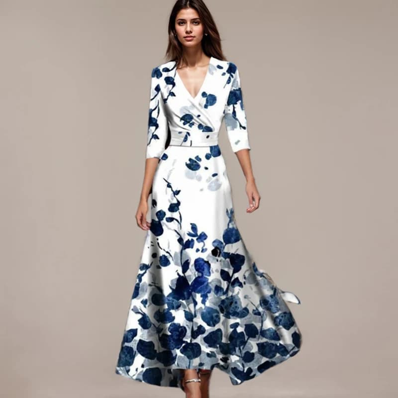 Robe longue trapèze pour femme, manches trois quarts, coupe couvertes, drapée, longueur de rinçage, 