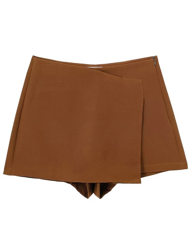 Willshela femmes mode solide asymétrique côté fermeture éclair jupes Shorts Vintage taille haute fem
