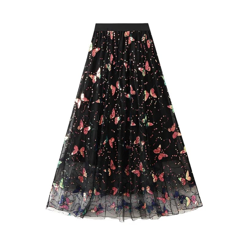 Jupe longue en Tulle à paillettes et papillons pour femmes, Design de mode de printemps, ligne A, ta