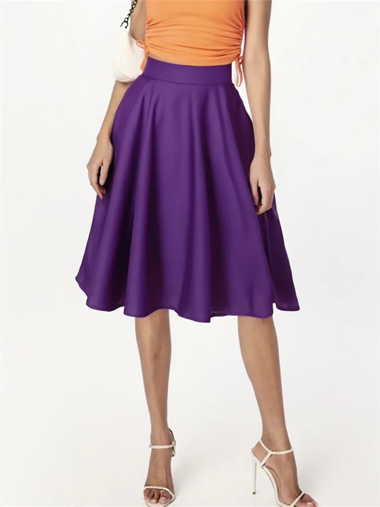 Jupe trapèze mi-longue taille haute pour femme, violet, bureau, avocat, décontracté, solide, élégant