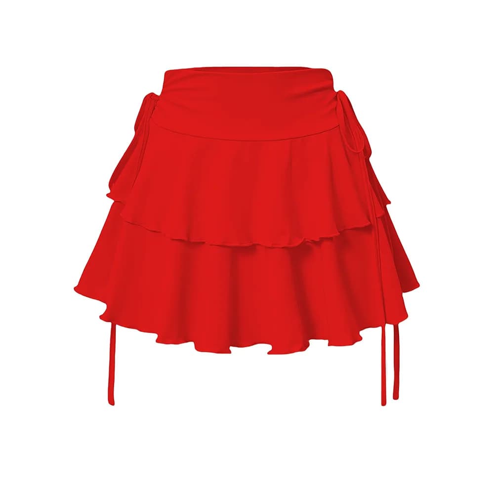 Jupe courte d'été unie taille haute ajustée pour femme, rouge, tendance, polyvalente, à taille élast
