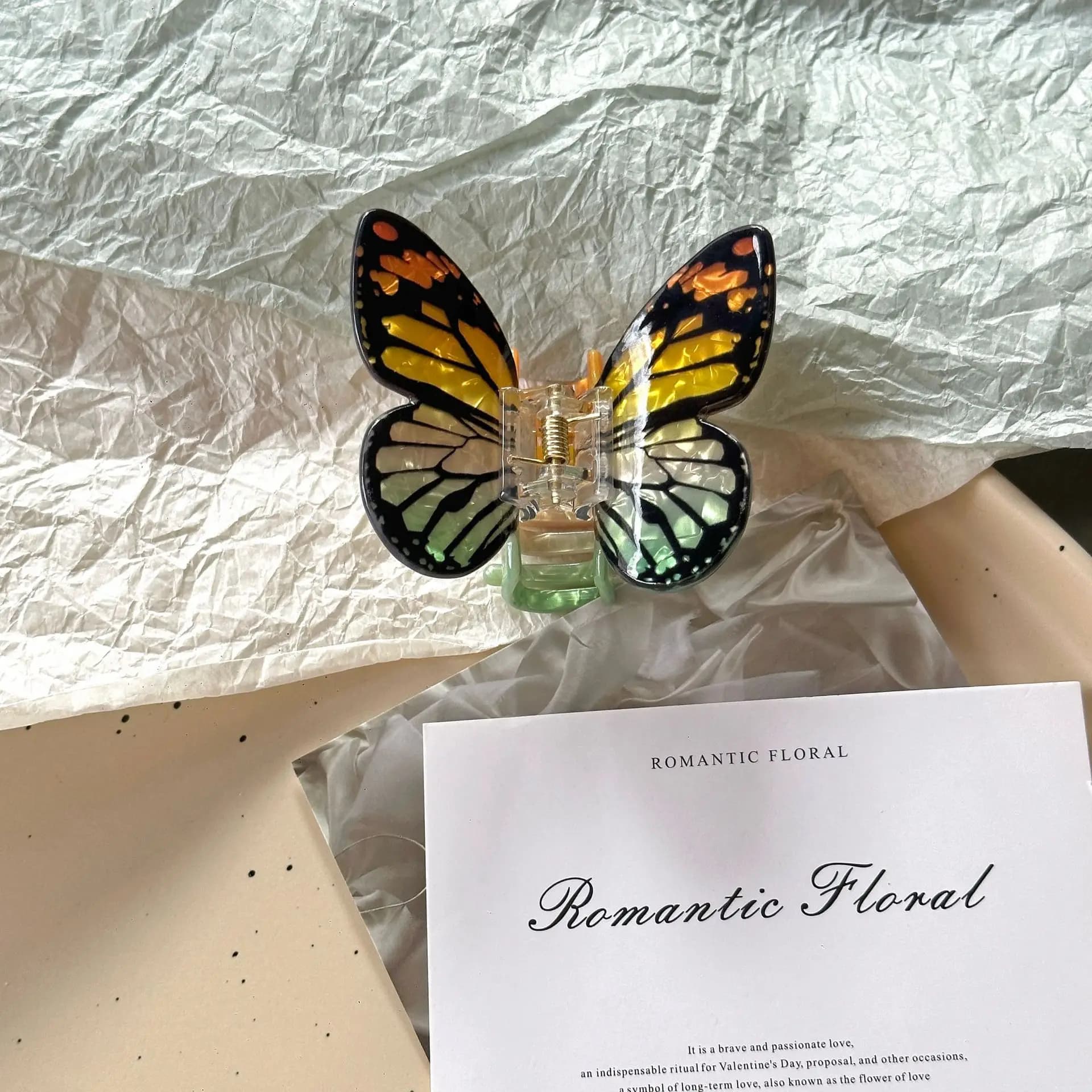 Pince à cheveux Papillon de la Forêt, design 3D réaliste, élégante, pour coiffure avec frange et chi