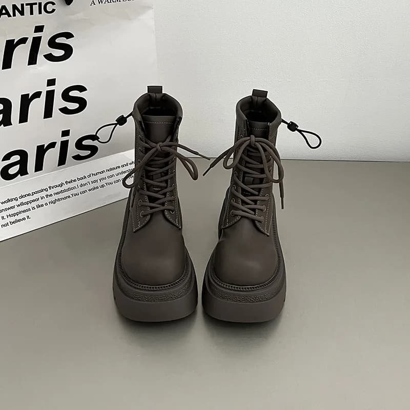Bottines femme nouveau automne 2025 rétro britannique plate-forme bottes courtes couleur unie mode r