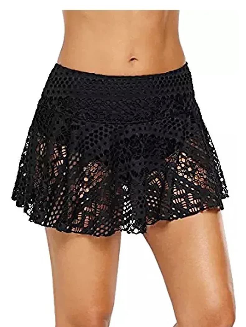 Short de bain en dentelle pour femme, mini maille, crochet à plusieurs niveaux, taille élastique, se