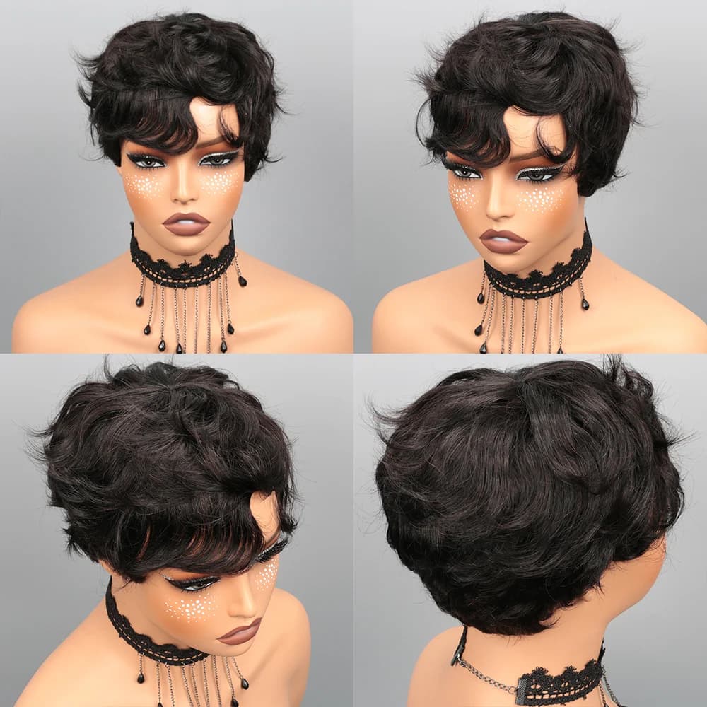 Perruque coupe lutin perruque de cheveux humains pour les femmes noires perruque courte Bob perruque
