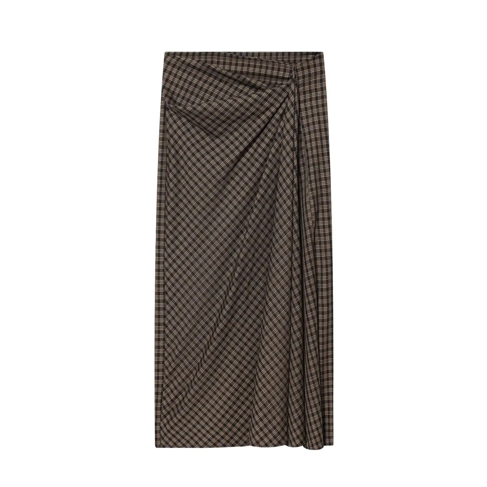 Jupe midi plissée élégante à carreaux, tendance automne-hiver, en fibre de polyester, pour jeunes fe