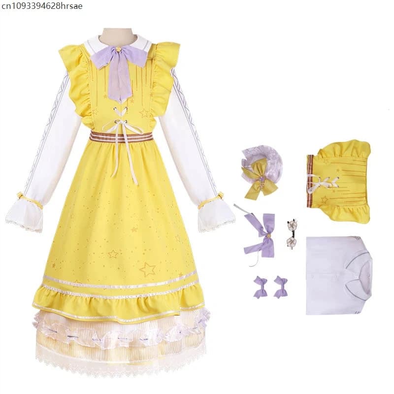Robe Lolita étoile jaune douce pour femmes, manches longues, volants, nœud papillon, Cosplay, robe M