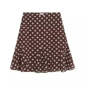 Jupe courte trapèze marron à pois pour femme, taille haute, à volants, style sirène, pour l'été, pou
