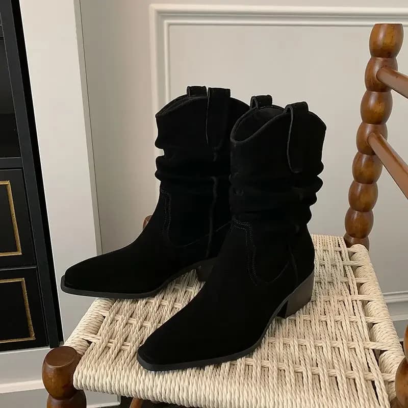 Printemps automne rétro bout carré dames mi-mollet chaussures en Promotion Y2k 2025 confortable et é
