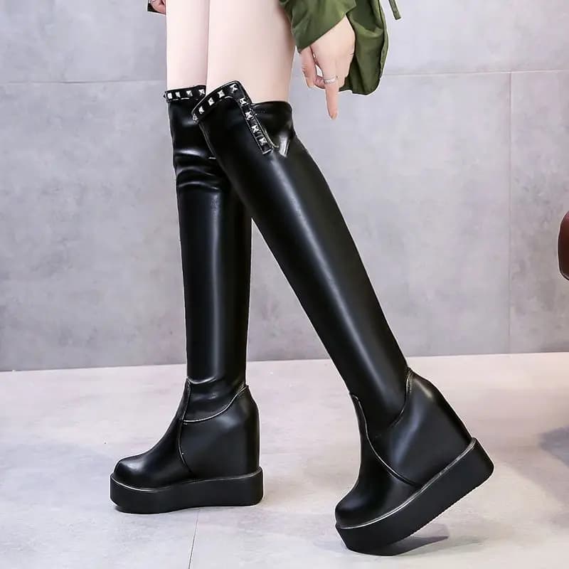Genou cuisse haute nouveau dans les bottes pour femmes en cuir véritable fourrure longues chaussures