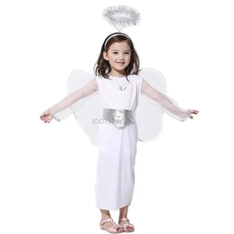 Costume de spectacle scolaire élégant pour filles, déguisement d'ange blanc, costumes de cosplay d'a