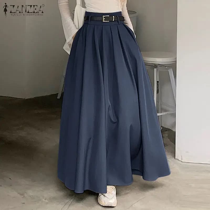ZANZEA femmes taille haute Jupe coréenne plissée Swing Jupe Vintage mode 2024 printemps bureau Falda