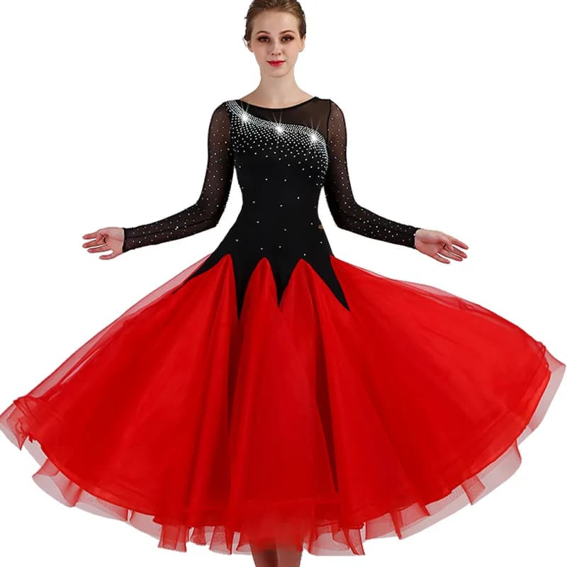 Robe de concours de danse moderne à manches longues personnalisée, valse de danse de salle de bal, g
