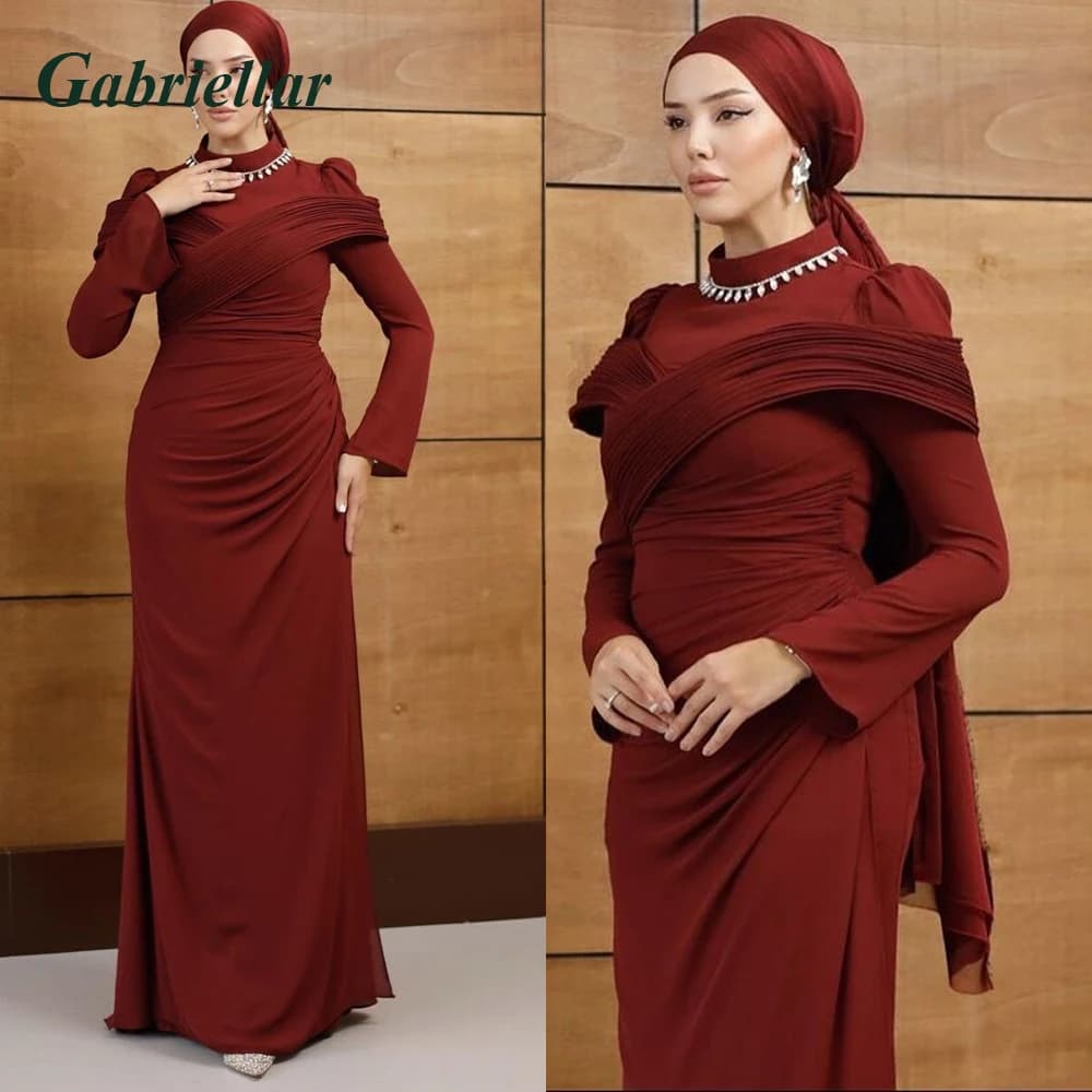 Gabriellar Simple robes de soirée col haut manches longues dubaï classique élégant fermeture éclair 