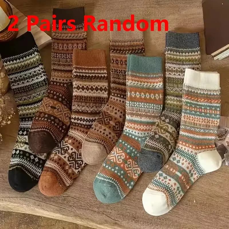 Chaussettes mi-mollet pour femme – Style ethnique, design épais à la mode pour l'automne et l'hiver