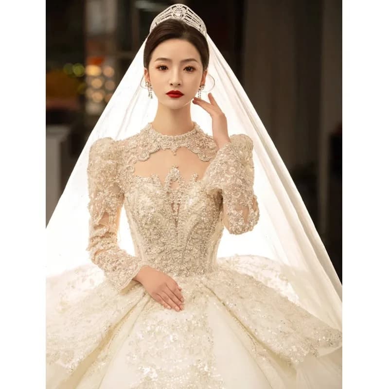 Robe de mariée à manches longues, haut de gamme, industrie lourde, luxe, princesse fugitive, grande 