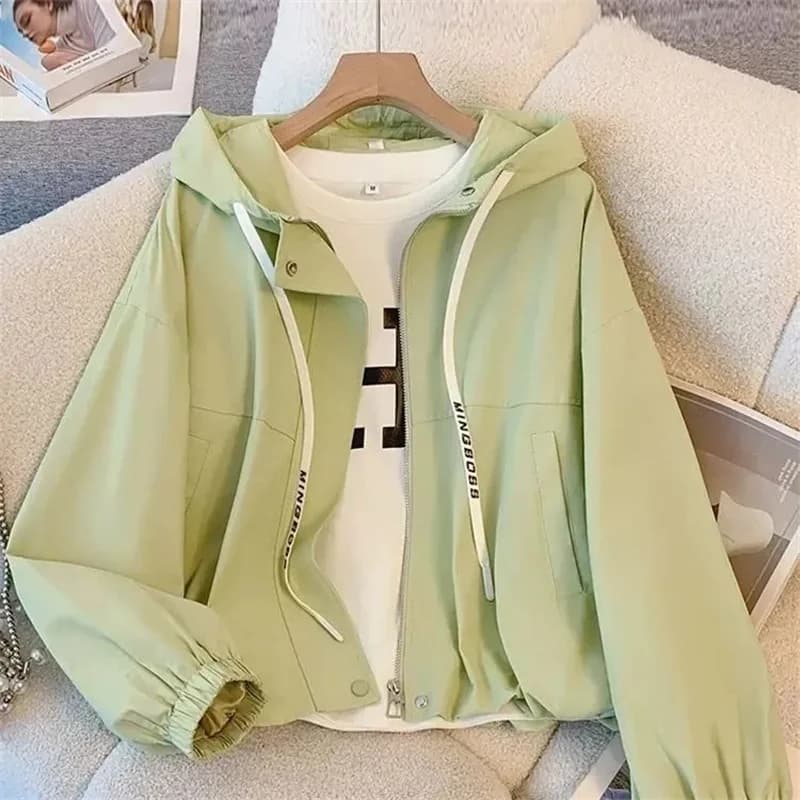 Veste femme mode coupe-vent à capuche nouveau printemps automne femme décontracté manteau court vête