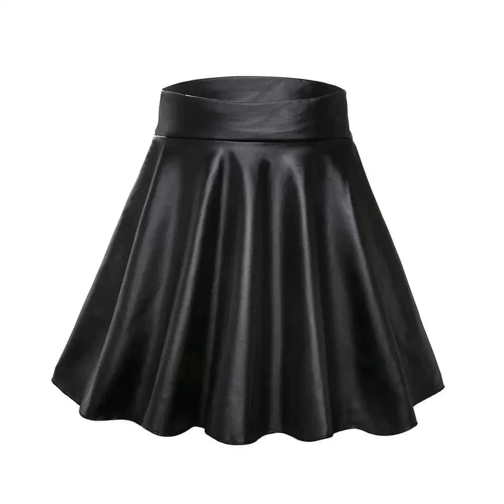 Jupe mi-longue en similicuir texturé taille haute pour femmes, polyvalente et basique, jupe trapèze,