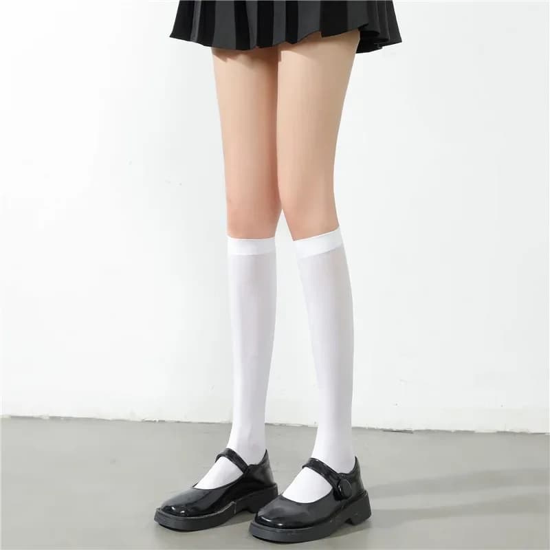 Bas en soie ultra-fins pour femmes, en Nylon, noir et blanc, chaussettes d'été, d'automne et d'hiver