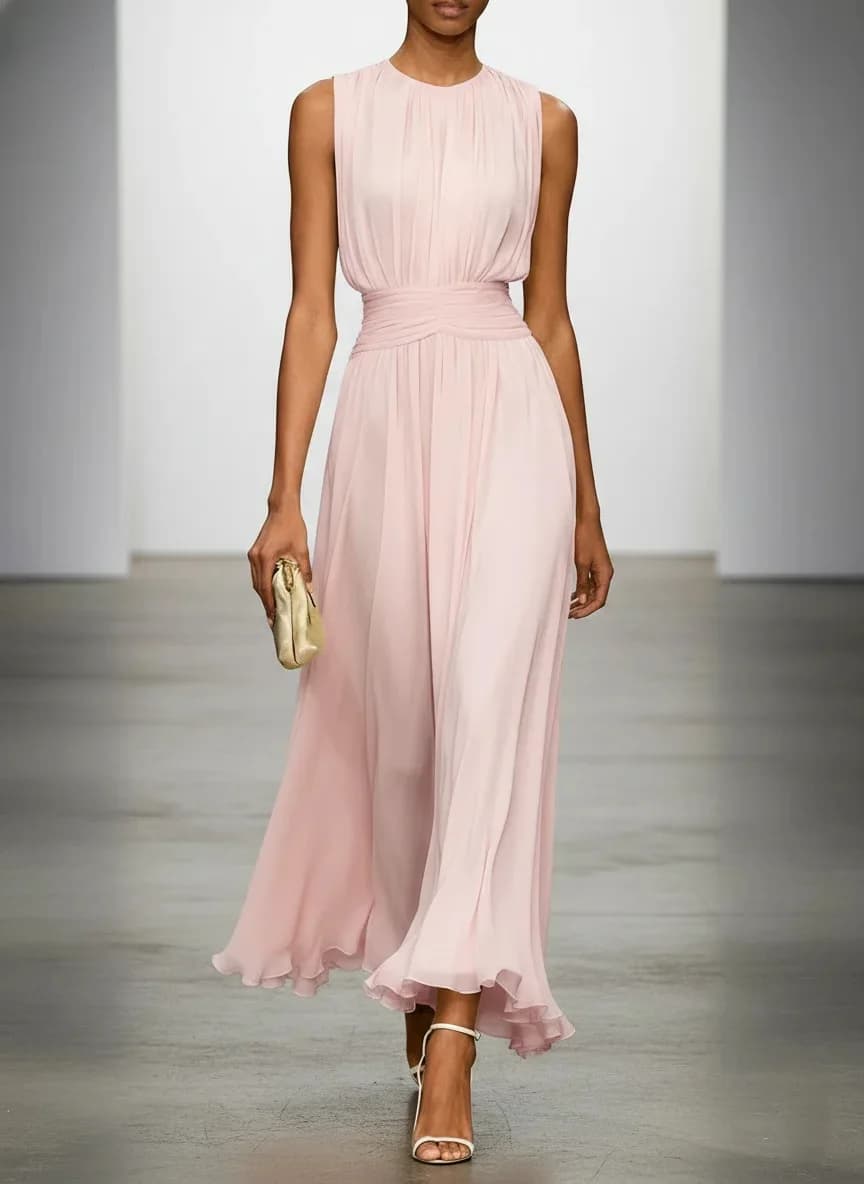 Robes longues élégantes pour femmes, été 2026, mode, couleur unie, sans manches, col rond, robe maxi