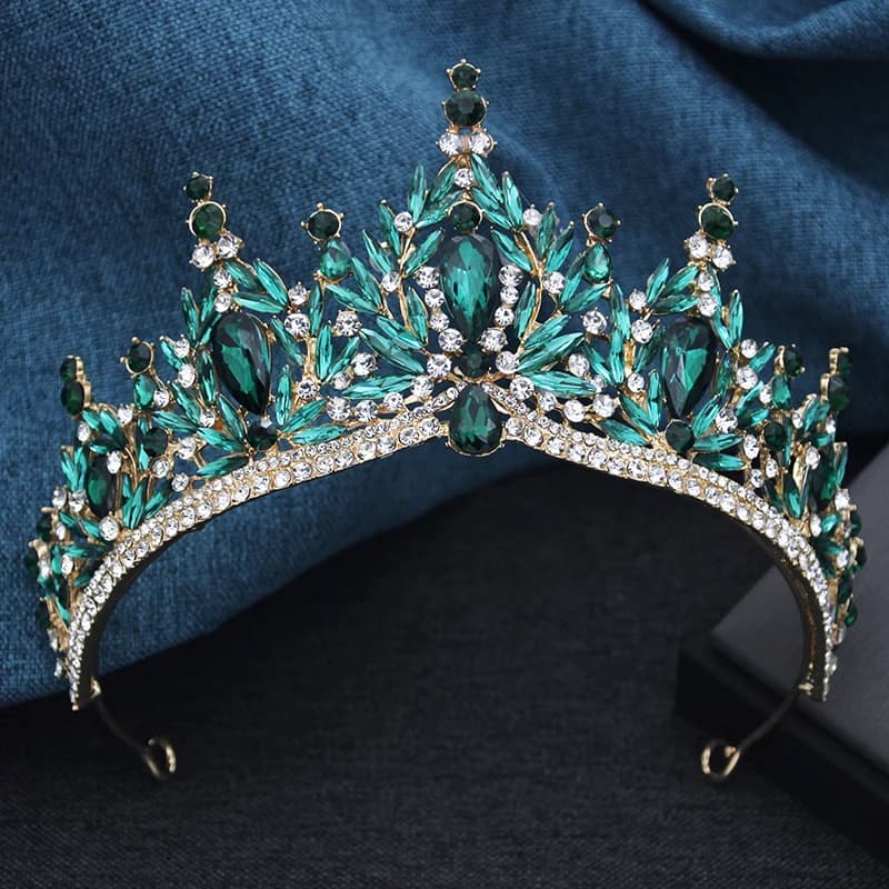 Couvre-chef couronne de princesse vert opale, diadèmes et couronnes de reine royale, robe de mariée,