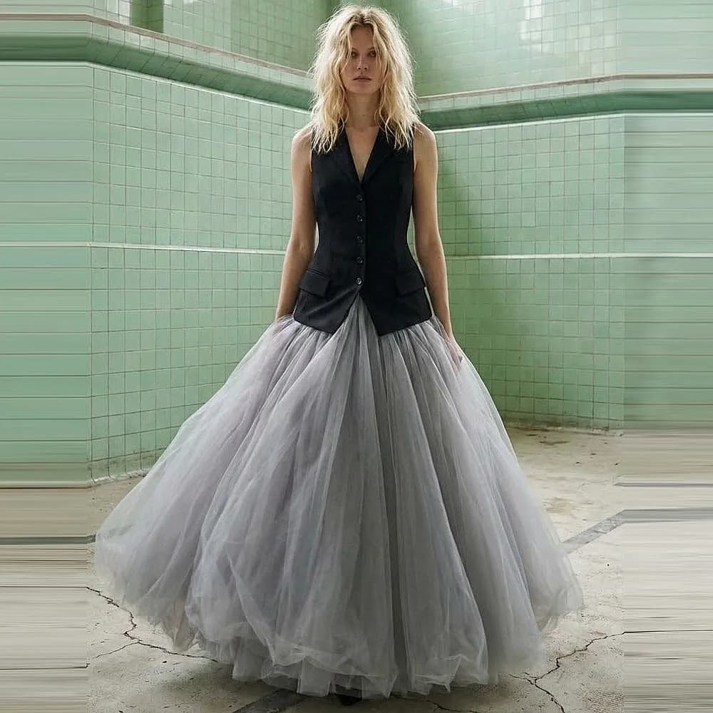 Jupe longue maxi en tulle gris sans haut, jupon en tulle, couleur sur mesure, jupe de soirée pour fe