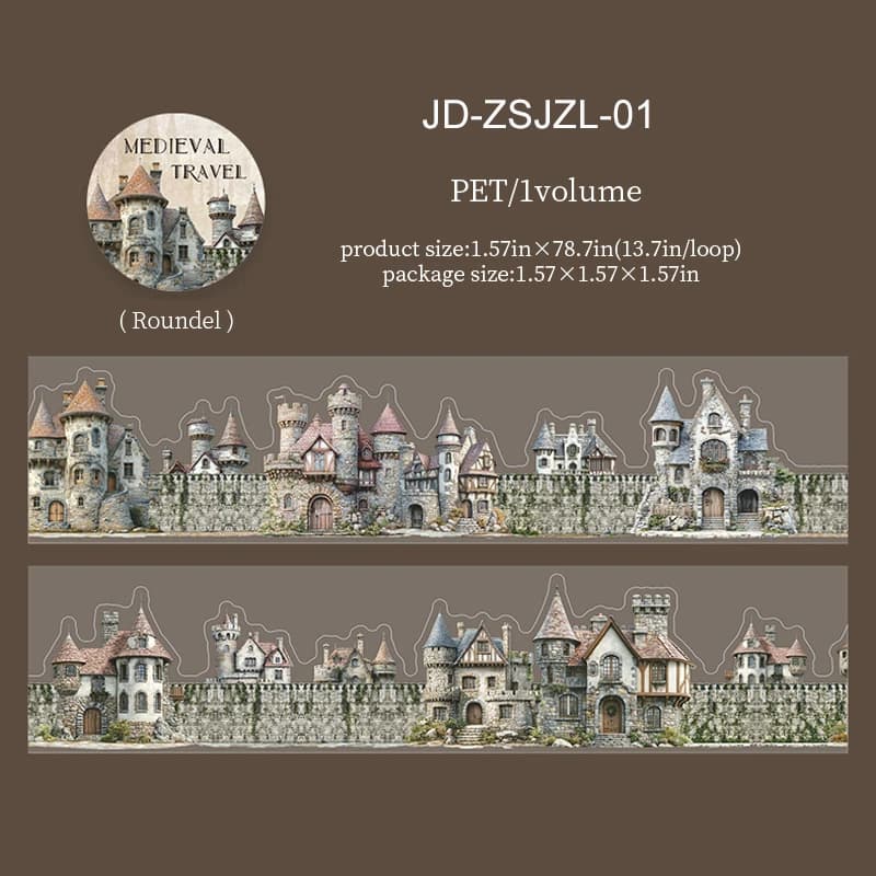 JIANWU Série Voyage dans le Moyen Âge, Ruban Adhésif PET Créatif pour Journal, Collage de Matériaux 
