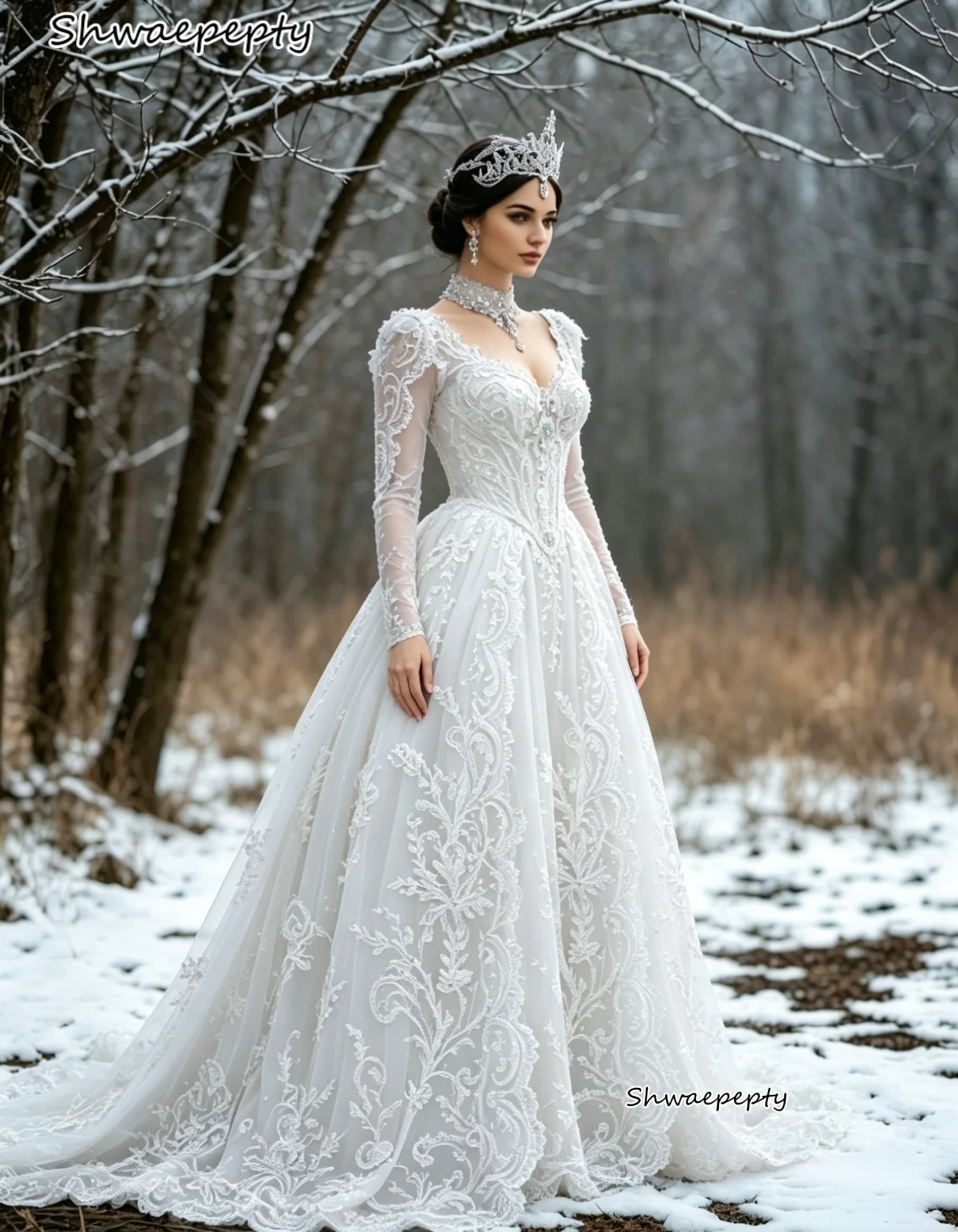 Robe de mariée médiévale en dentelle, manches longues, style princesse, couleur lavande ou vert oliv