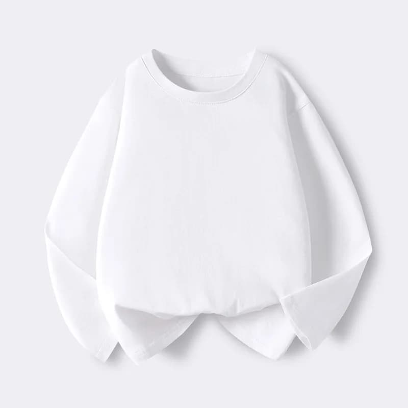 T-shirts à manches longues pour filles et garçons, décontractés, en pur coton, col rond, uni, hauts 