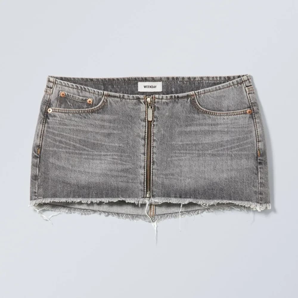 Jupe courte en jean gris décontractée Y2K pour femmes, fermeture éclair, style rétro, taille basse, 