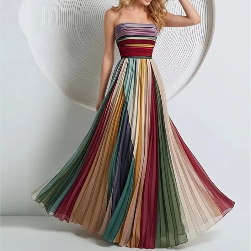 Nouvelle Robe Longue Plissée Imprimée Colorée Sexy et Élégante pour l'Été, Robe de Soirée en Tissu P