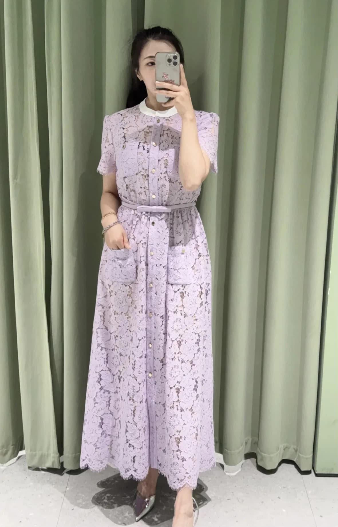 Femme robe en dentelle violette col rond manches courtes dentelle taille haute élégante soirée robe 