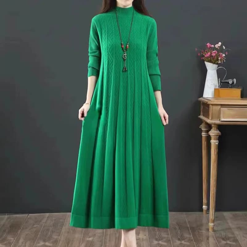 Robe tricotée à col mi-haut pour femme, pull ample au-dessus du genou, longue chemise de Base, nouve