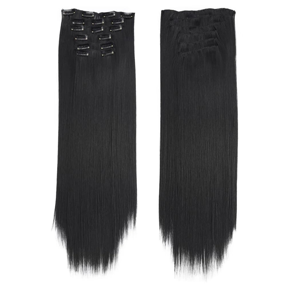 Extensions de Cheveux Synthétiques Longs et Lisses, Postiches Blondes Noires, Degré de Chaleur, Faux