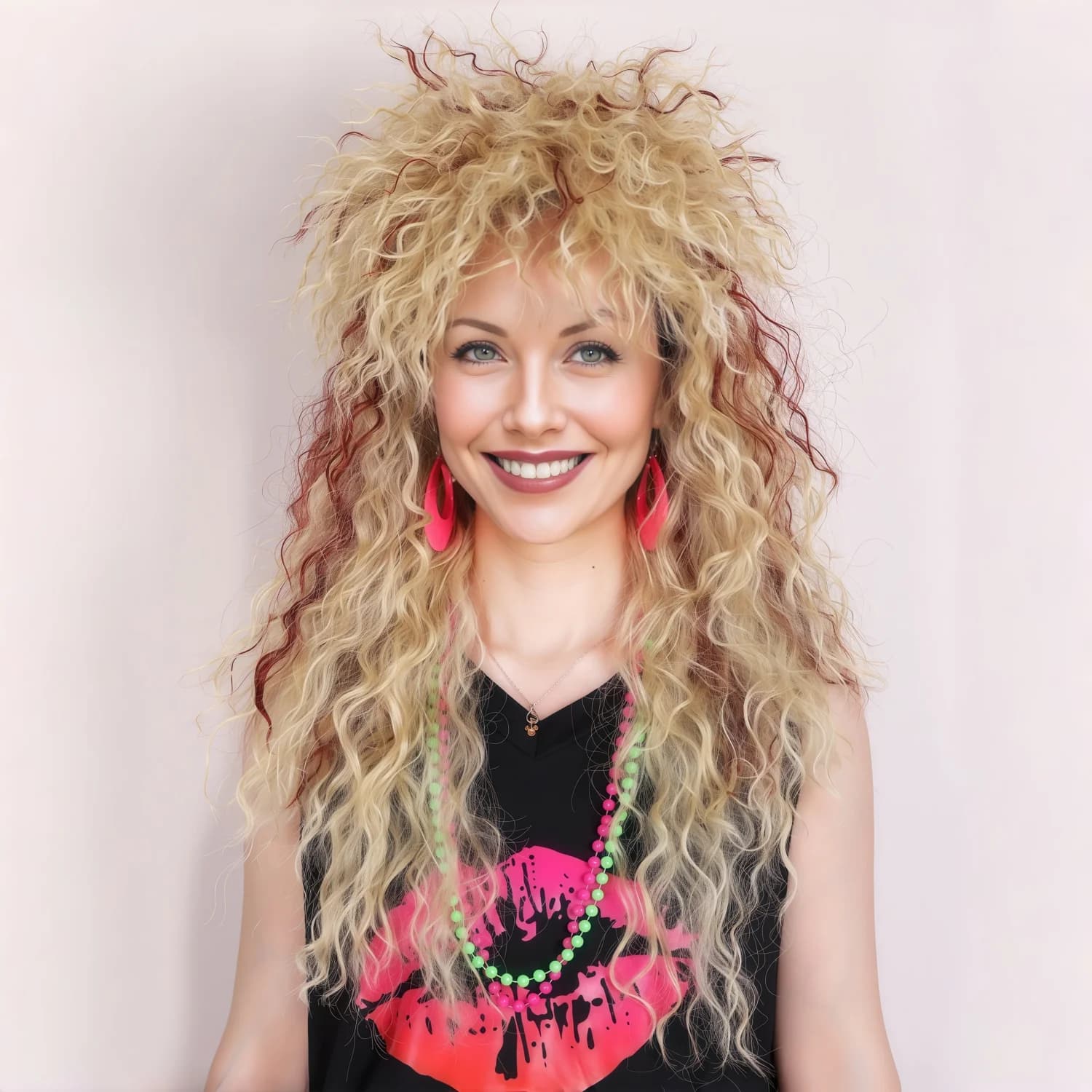 Perruque synthétique en fibre résistante à la chaleur, style rock des années 80 pour femmes, avec de