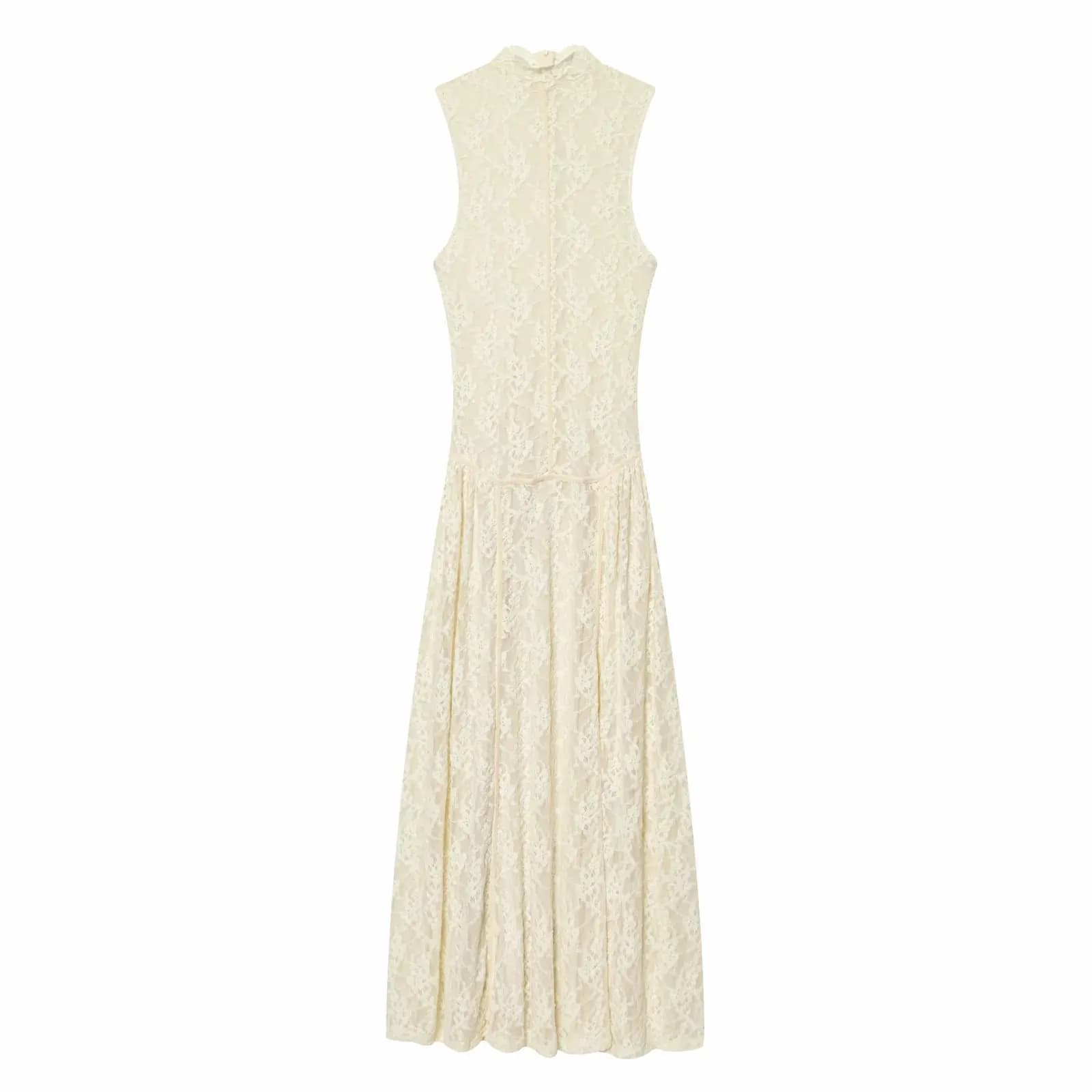 Robe longue sans manches en dentelle pour femme, imprimée, à épaules dénudées, taille haute, coupe t