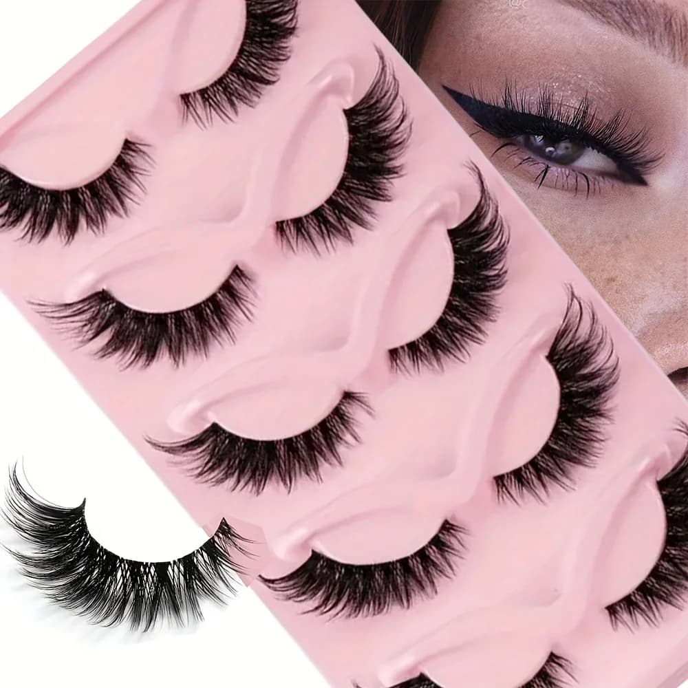 5 paires de faux cils-naturels longs, style œil de chat, pointes ailées, cils Manga pour l'allongeme