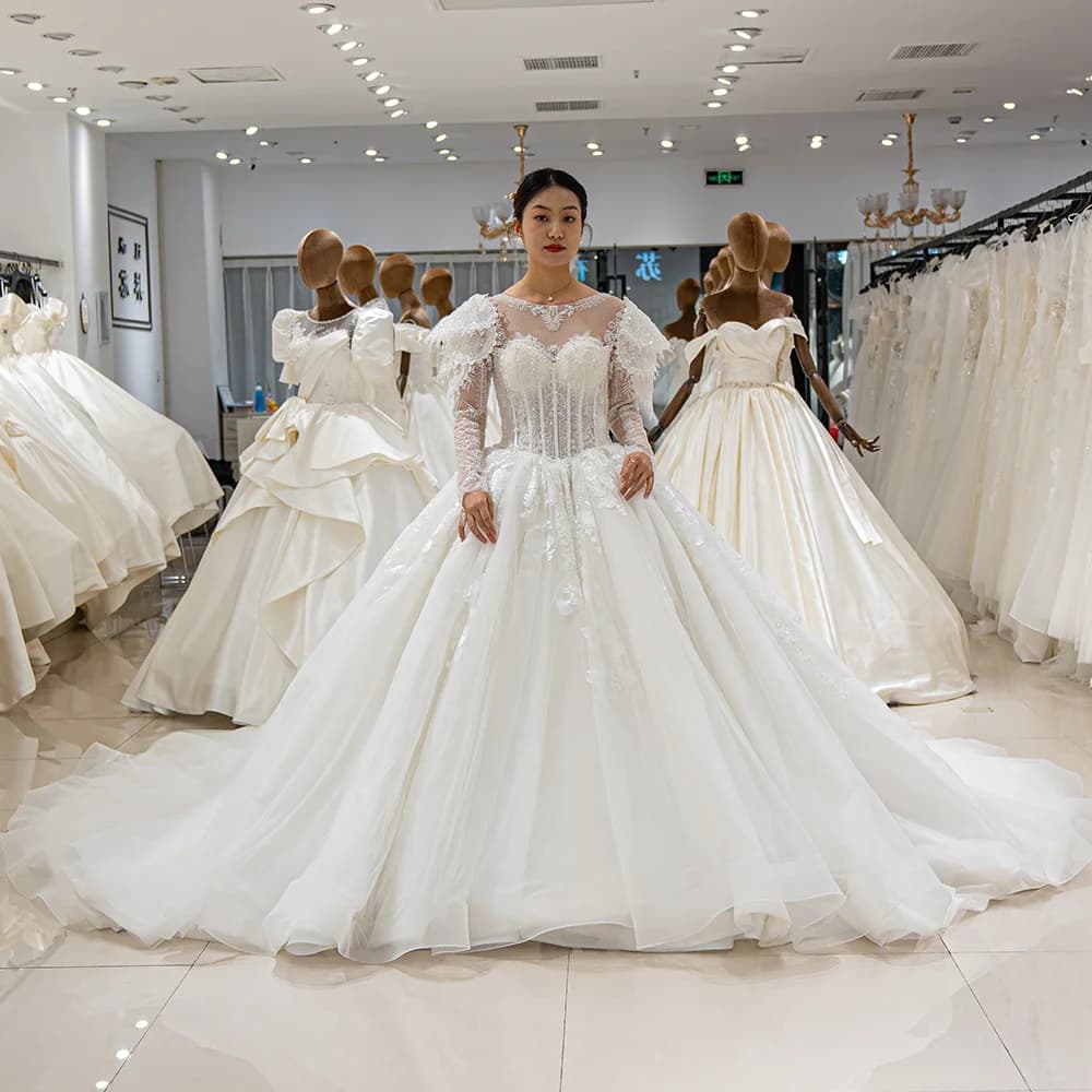 SL-9178 Personnalisé De Luxe Princesse Robe De Mariée 2025 Long Train Manches Bouffantes Robe De Mar
