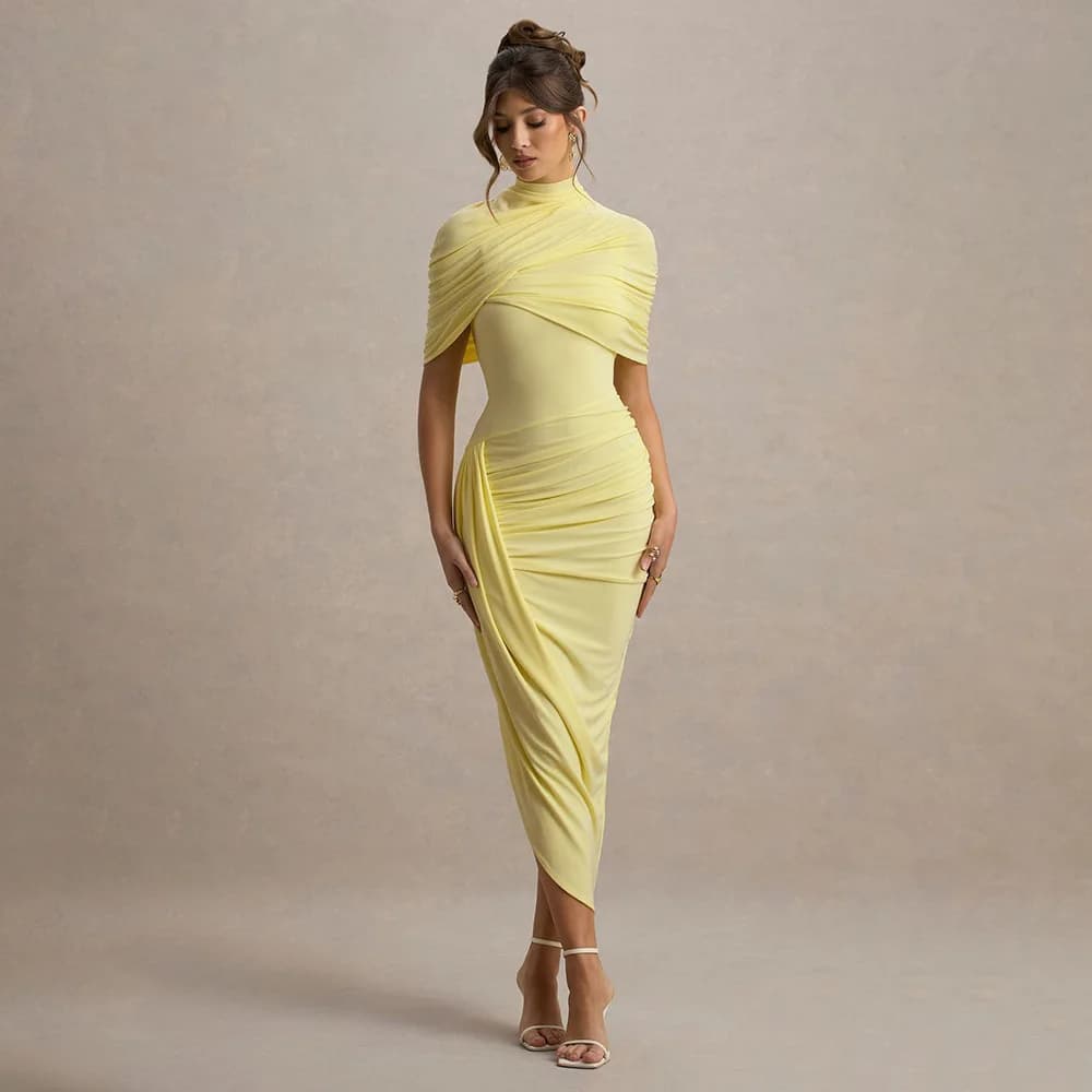 Nouvelle Robe Midi Moulante et Élégante pour Femme, Sexy, Dos Nu, Drapée, Style Bodycon, pour Soirée