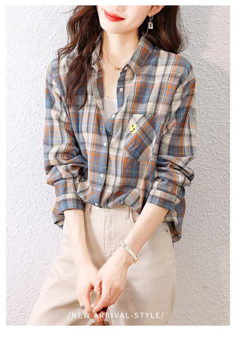Chemise à carreaux en pur coton pour femme, à la mode et rétro, portée avec un étranger, nouvelle co