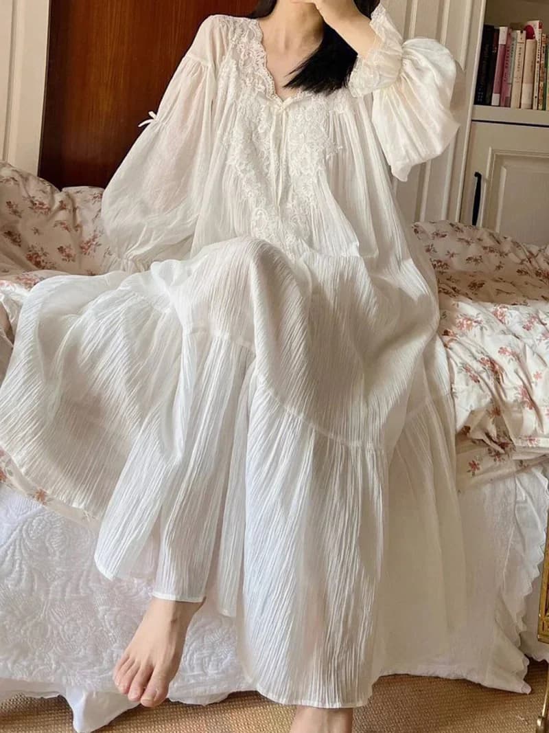 Grande taille femmes printemps automne Vintage maille chemises de nuit à manches longues dentelle ch