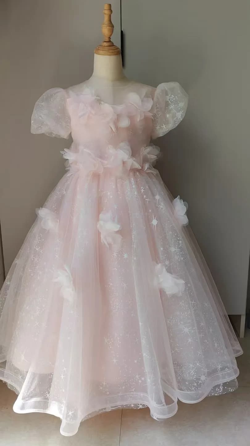Robe longue rose pour filles, vêtements d'hôte, robe de princesse de fête d'anniversaire, tenue de s